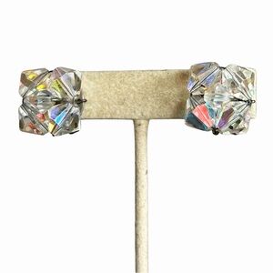 Vintage Iridescent Auroras Borealis Petite Cluster Clip On Earrings